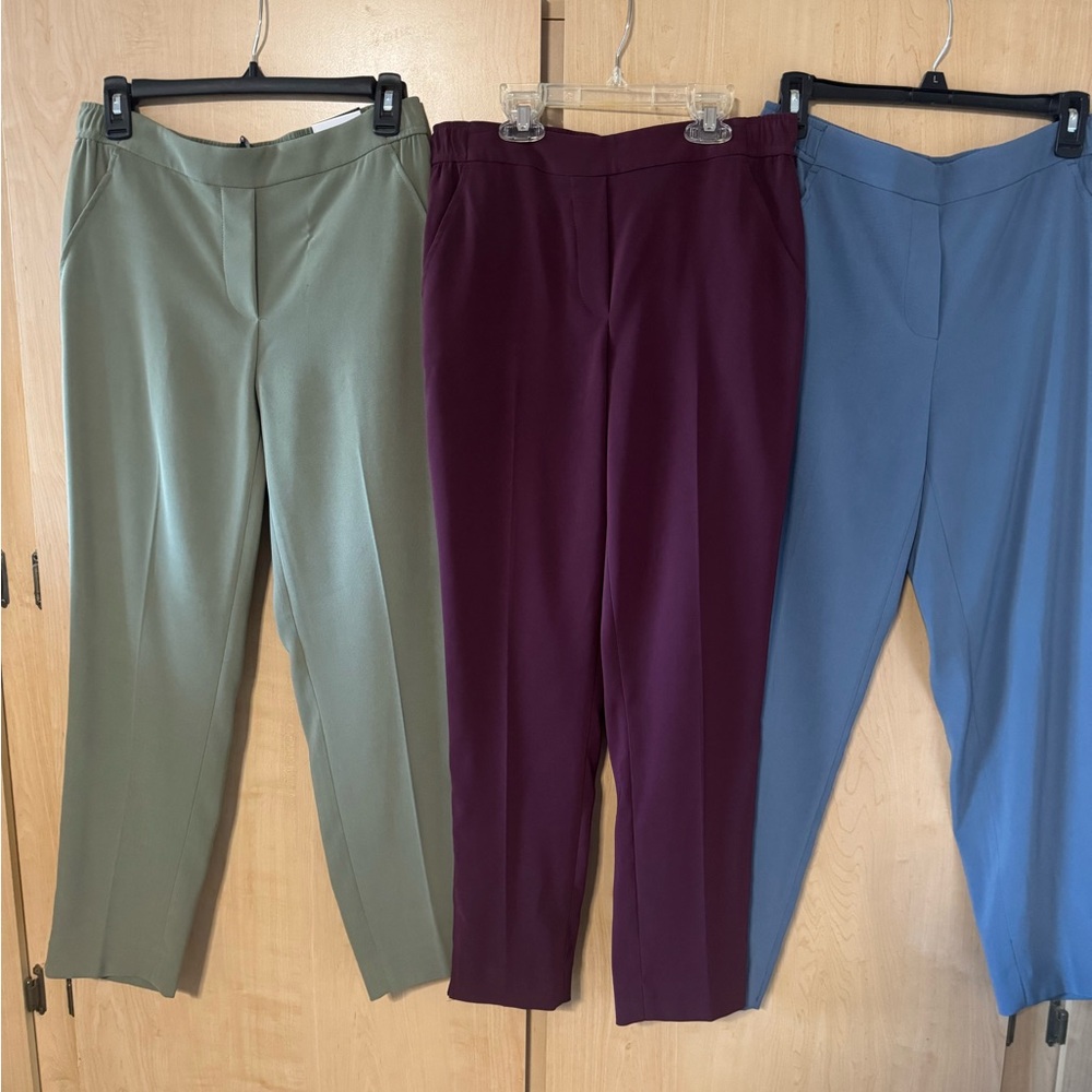 Stylish Women's Pants Trio - Green, Burgundy, and Blue